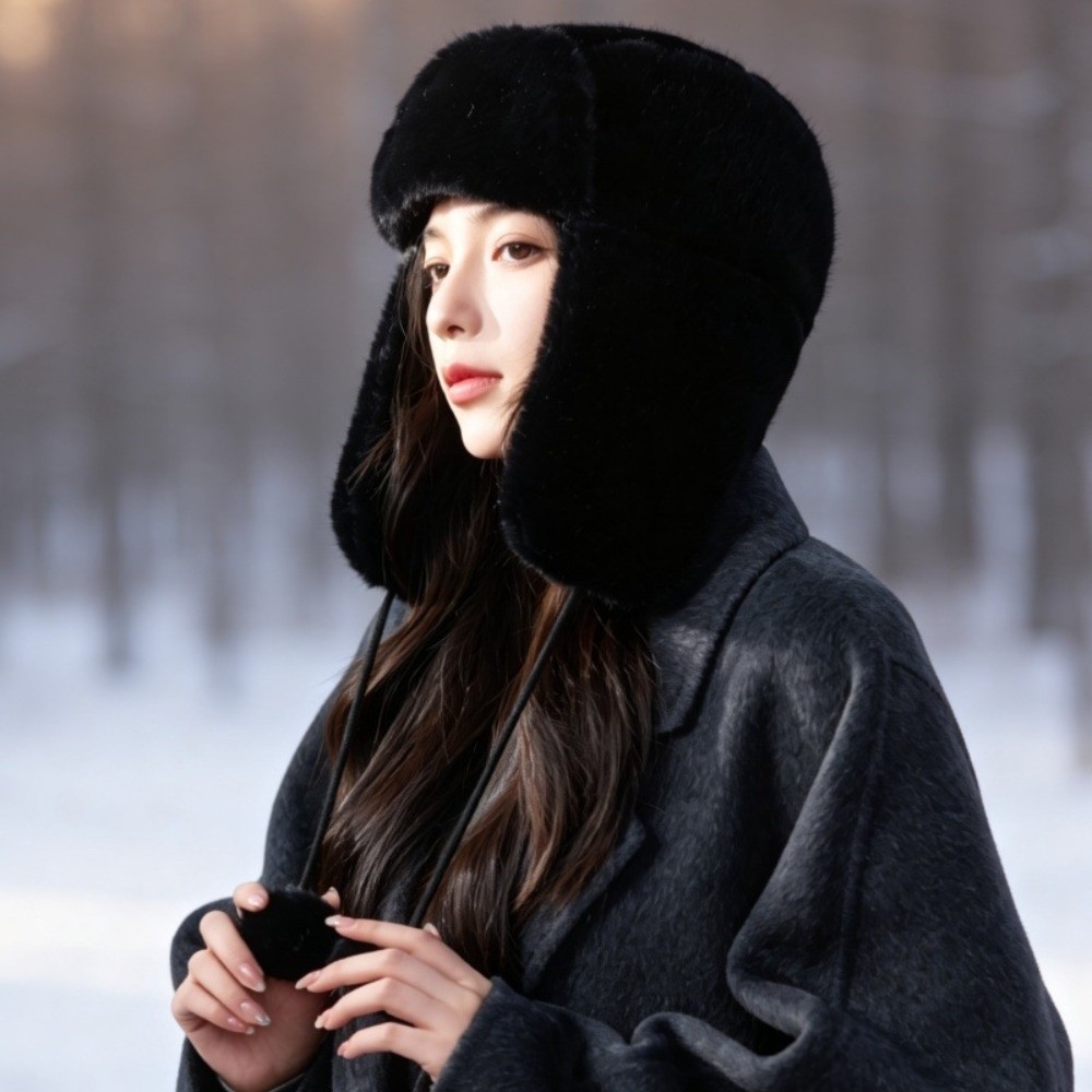 Trapper Hat Ear Flap - 暖かいポリエステル製トラッパーエアフラップハット 防風ポンポン付きウシャンカハット 52cm～55cm 厚手の冬用帽子 冬シーズン用