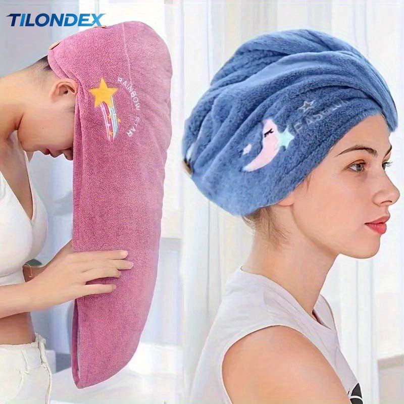 Running Cap Lightweight - TILONDEX 女性用超吸水速乾ヘアタオルキャップ、かわいい漫画刺繍デザイン - 軽量、生地はコーラルフリース