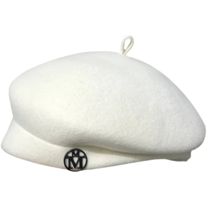 Beret French Wool - 女性用ホワイトウールベレー帽 - クラシックな英国風フランス風ヴィンテージスタイルの冬用帽子