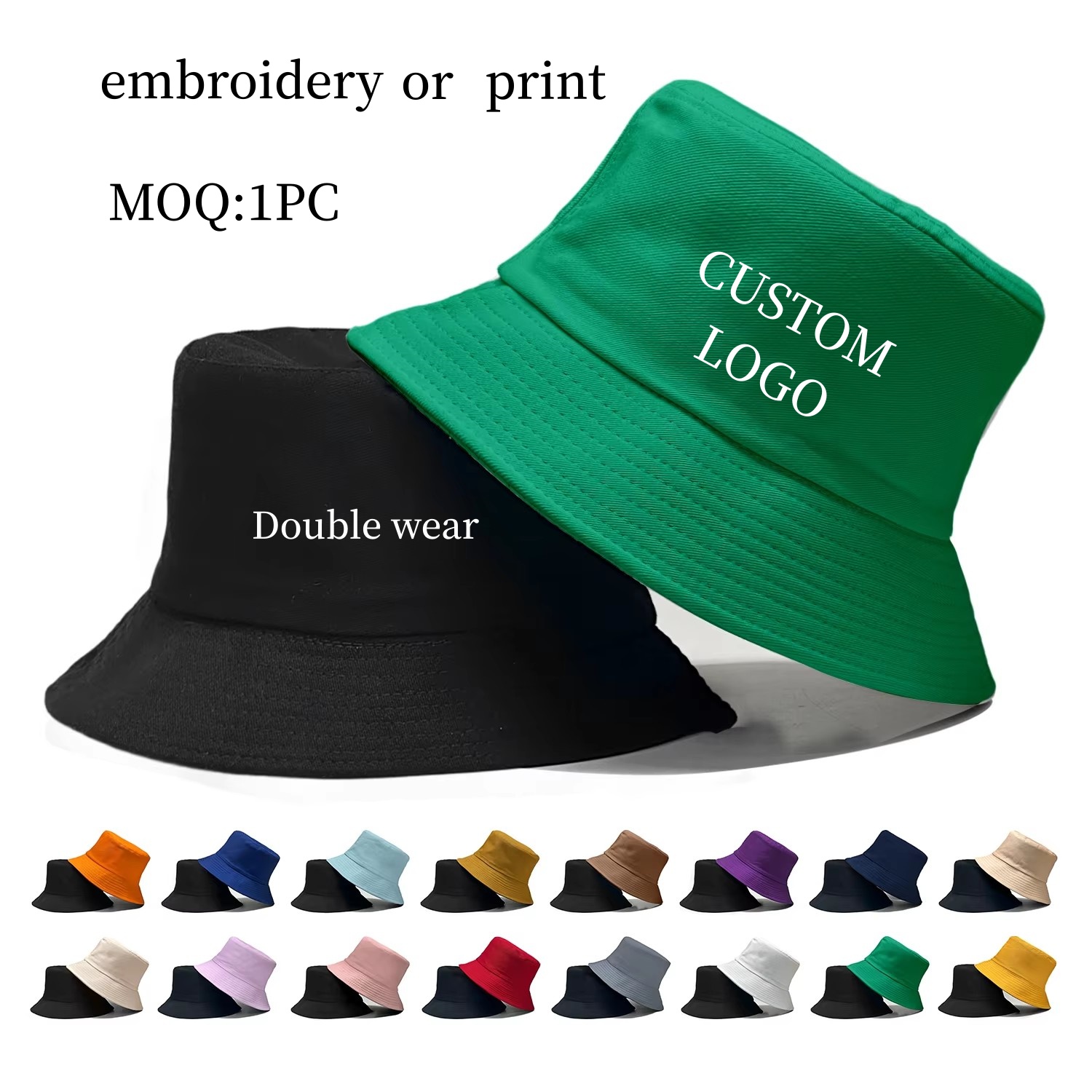 Bucket Hat Cotton - カスタムロゴ入り両面フィッシャーマンキャップ 春夏 アウトドア 日よけ ビーチ フィッシング