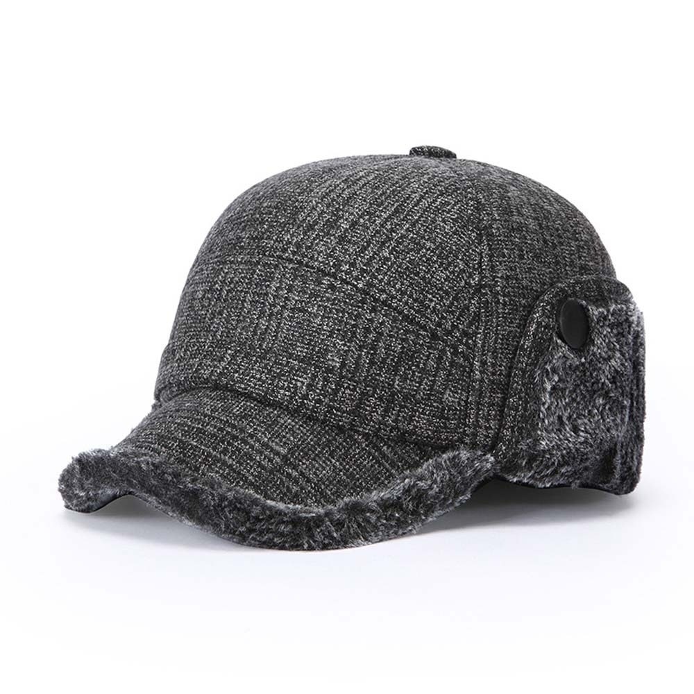 Trapper Hat Ear Flap - 防風キャップ 暖かい冬用トラッパーハット フリース裏地 厚手の耳当て付き野球帽 ソフトな格子柄フリースキャップ 中年向け