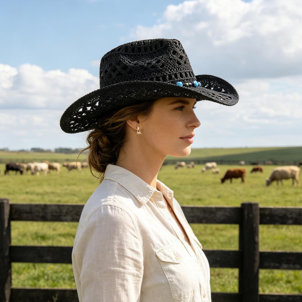 つば広カウボーイハット ウエスタンスタイル サンハット レデ - Cowboy Hat Straw のレビューと価格