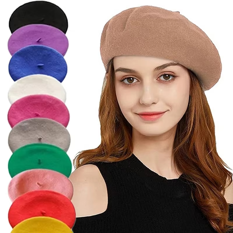 女性用クラシックウールベレー帽、無地、フレンチスタイル、トッ - Beret French Wool のレビューと価格