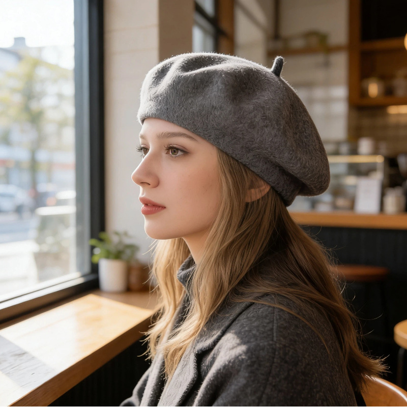 女性用クラシックウールベレー帽、無地、フレンチスタイル、トッ - Beret French Wool のレビューと価格